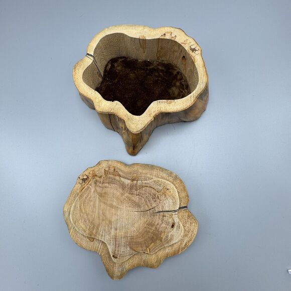 Vtg Hand Carved Tree Stump Trinket Box Removable Lid Mancave Cottagecore Deer - Picture 3 of 15